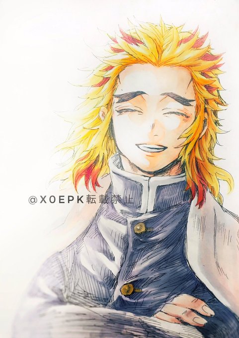 さくぽんさんがTwitterに投稿した煉獄杏寿郎(鬼滅の刃)のイラスト。