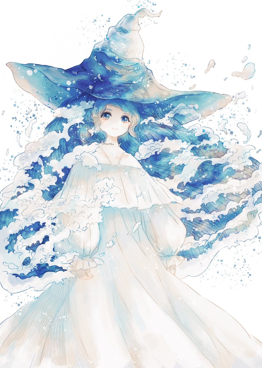 「青い波の魔女 」|伊砂祐李 (Yuri Isa)のイラスト