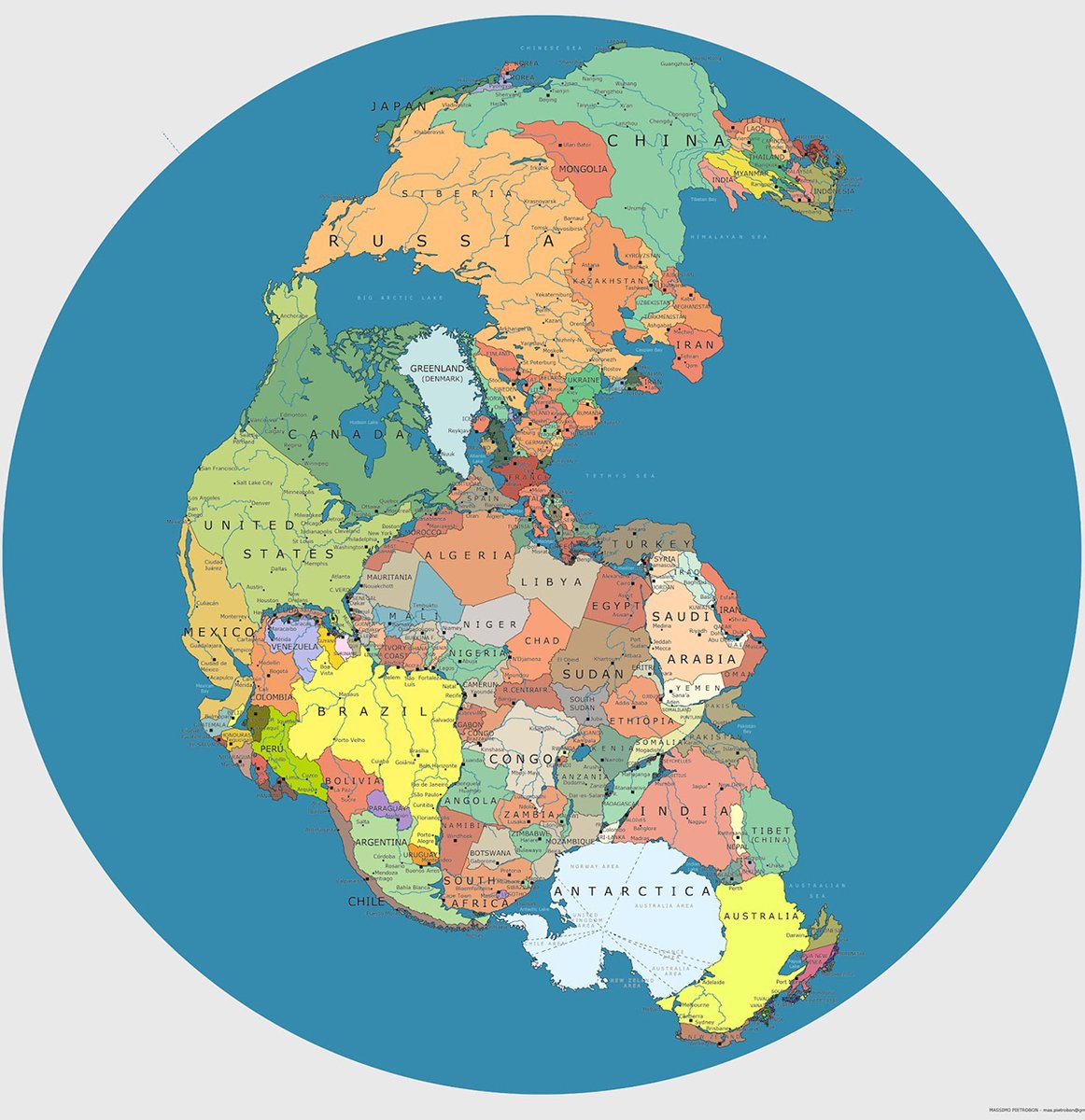 A Map of Pangea With Modern-Day Borders