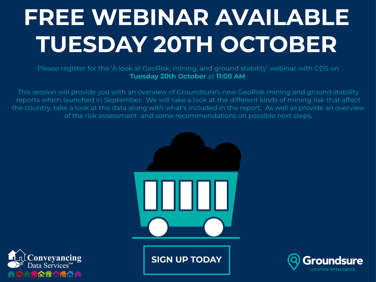 CDS_ConveyData's tweet photo. Don't forget to sign up for tomorrow's @Groundsure  Webinar we are going to look at #GeoRisk, #Mining and #GroundStability. 

If you would like to register or find out more, click the link: https://t.co/d1Kv9J4fQJ 

#webinar #searchprovider #conveyancing https://t.co/QPZKCoKq8H