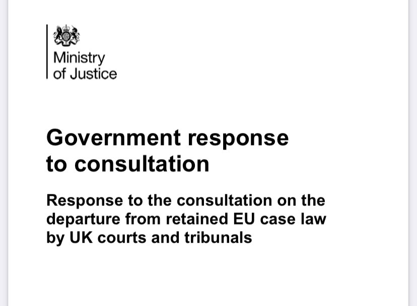 UK Govt response to consultation over whether to exercise statutory powers to make regulations for courts other than the UK Supreme Court & High Court of Justiciary to be able to depart from retained EU case law Short thread: 1/7 #brexit https://assets.publishing.service.gov.uk/government/uploads/system/uploads/attachment_data/file/926811/departure-eu-case-law-uk-courts-tribunals-consultation-response.pdf#page6