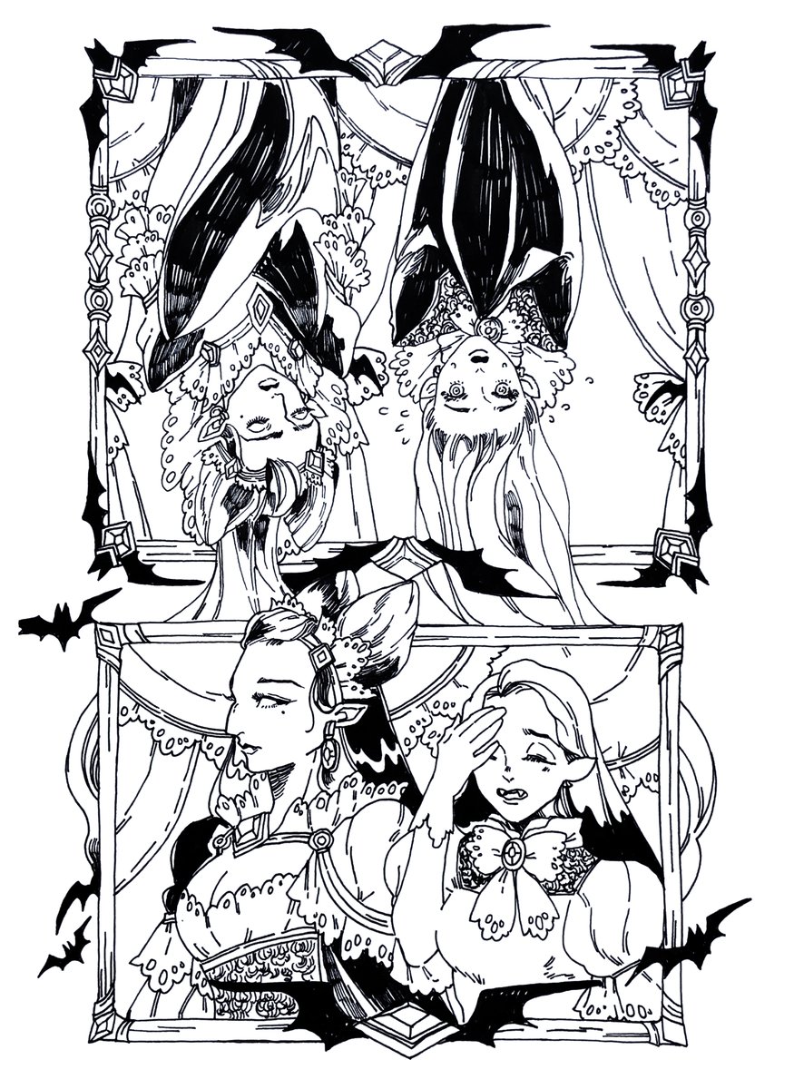 INKTOBER DAY 19. Dizzy - "🥺..." " Don't worry, It will get easier " - Young vampire feeling dizzy after sleeping upside down for the first time.  #inktober2020 #ArtistOnTwitter