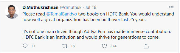 8. A Bank for the Buck: The Story of HDFC Bank by  https://amzn.to/3m1hiuY 9. HDFC Bank 2.0 https://amzn.to/31lc0CV Book author :  @TamalBandyo
