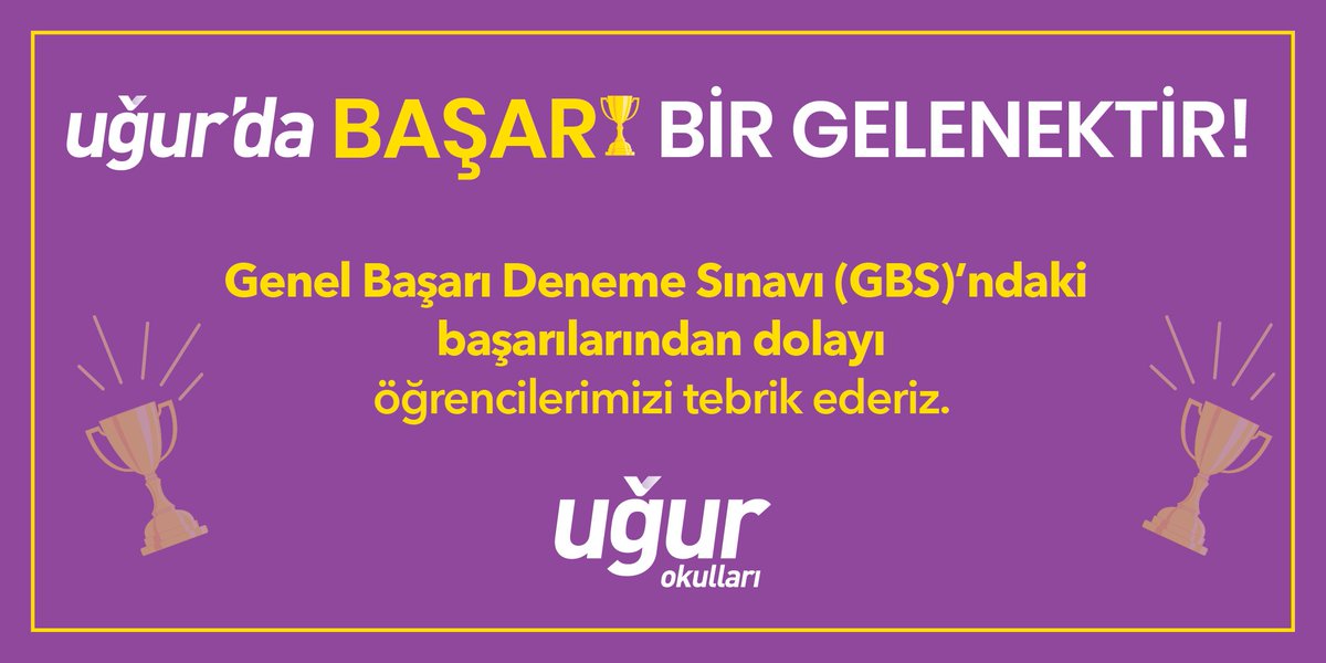 Genel Başarı Sınavı (GBS-1)'nda 2412 kişi arasında Türkiye 1.si olan 5. sınıf öğrencilerimiz; 

💜Giray Barış Şahin
💜Çığır Kip ve 
💜Deniz Topçu'yu tebrik eder,  başarılarının devamını dileriz. 👏👏