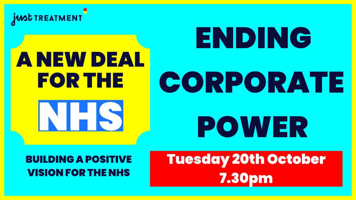 JustTreatment's tweet image. Our next #NHSNewDeal rethinking workshop is TOMORROW at 7:30pm! 🙌

We'll be discussing how we can end the power of private corporations within our healthcare systems. 💊

SIGN UP HERE: actionnetwork.org/events/partici…
