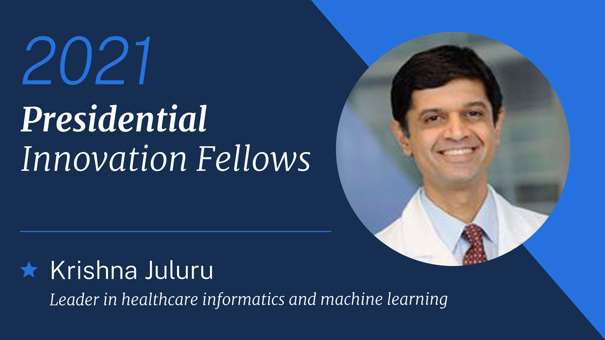 Krishna Juluru brings expertise in healthcare informatics & machine learningHe’ll be joining  @NIBIBgov to work on digital health platforms & diagnostic tech to help address COVID-19 We’re thrilled he’s joining the  #CivicTech movement!  #PIF2021  https://www.gsa.gov/blog/2020/10/19/passion-and-purpose-meet-the-2021-presidential-innovation-fellows