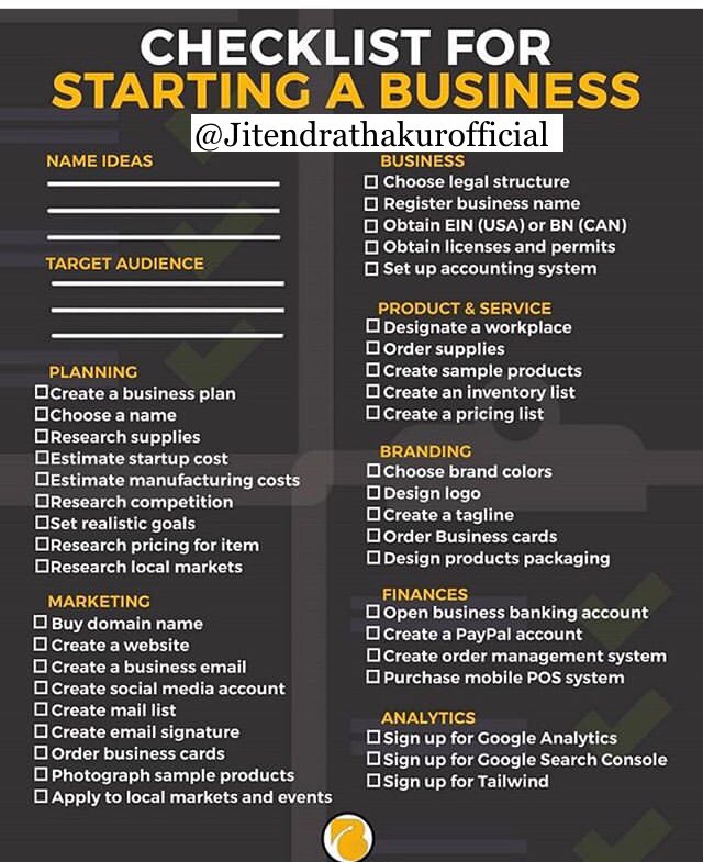 Awesome Checklist for Starting a Business !!! .
.
@jitendrathakuro 
.
#digitalmarketing #googleseo #socialmediamarketing #ecommerce #copyrighting #videomarketing #marketing #marketingstrategy
#jitendrathakurofficial #businesschecklist #customerexperience #Fiverr #sponsored #IoT