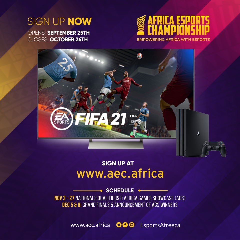 EsportsAfreeca's tweet image. You think you are the best #FIFA21 gamer in Africa? Well, you have just 7 days to sign up for #AEC2020 and prove it!!!