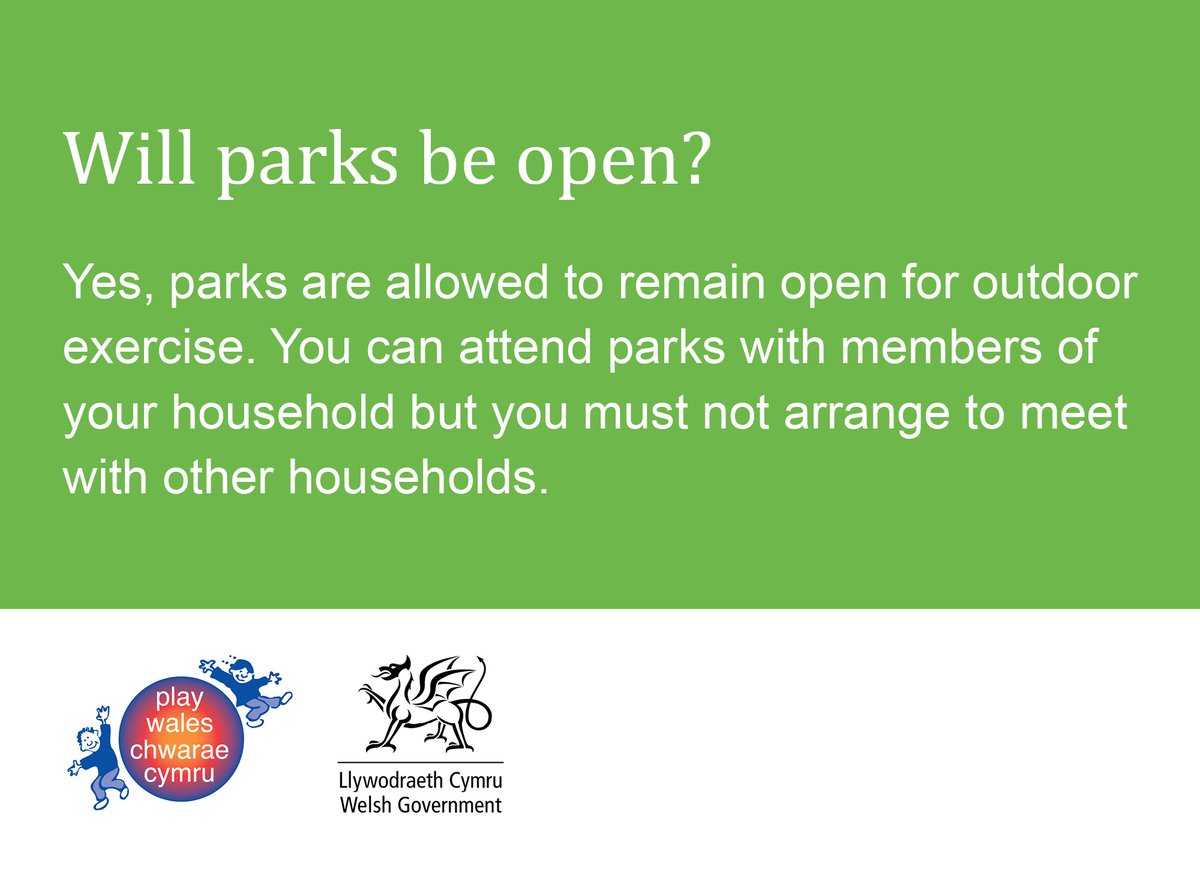 Parks will be open for children's outdoor play during the coronavirus circuit break (23 October - 9 November)
More info on how @WelshGovernment restrictions will affect children: https://t.co/n4pcRm531V
#Play #CoronaPlay #PlayingOut https://t.co/NZ01e2RwVw