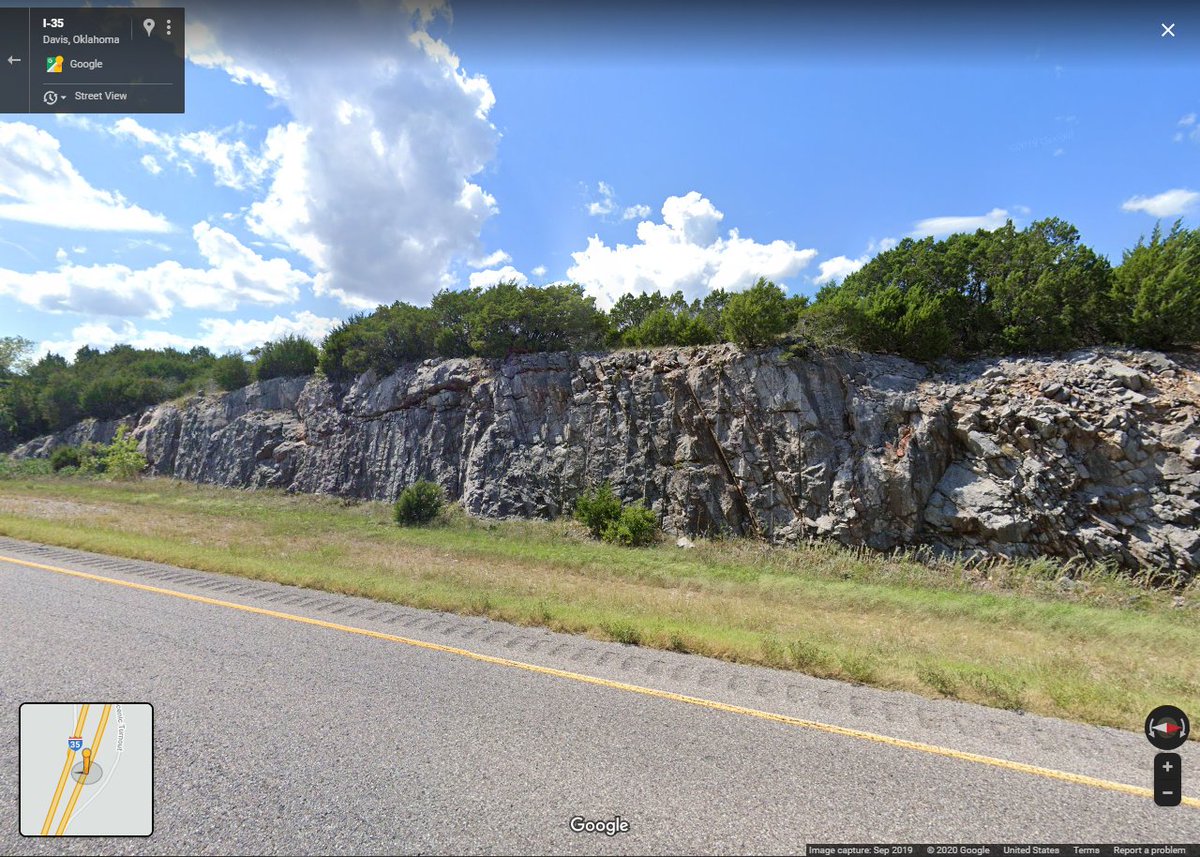 Day 19   #Rocktober   #RoadCutDespite the song, Oklahoma is more than just plains. It has the most varied ecological regions of all the lower 48. This means we have mountains, and with those, we have road cuts. We also have the world& #39;s tallest hill: Cavanal Hill (short by 1 foot).