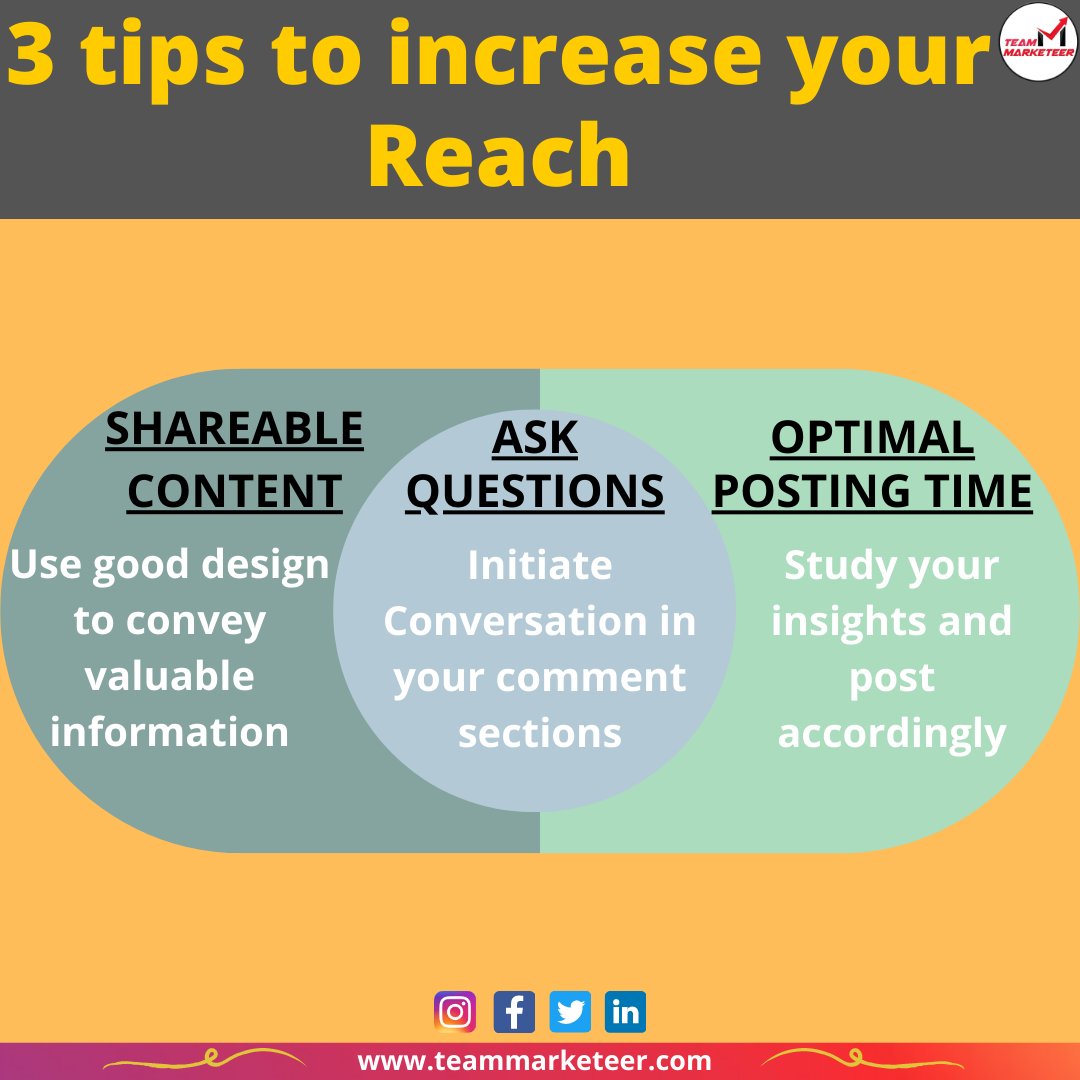 MarketeerTeam's tweet photo. 3 Tips to Increase your Reach..!! 🔥👥

#DigitalMarketing #DigitalMarketingServices #EmailMarketing #successfoundation #webdesign #buildcommunity #socialmediamarketing #gaintrust #SocialMediaStrategy #GrowthHacking #advertsing #teamMarketeer https://t.co/nPOttGDV78