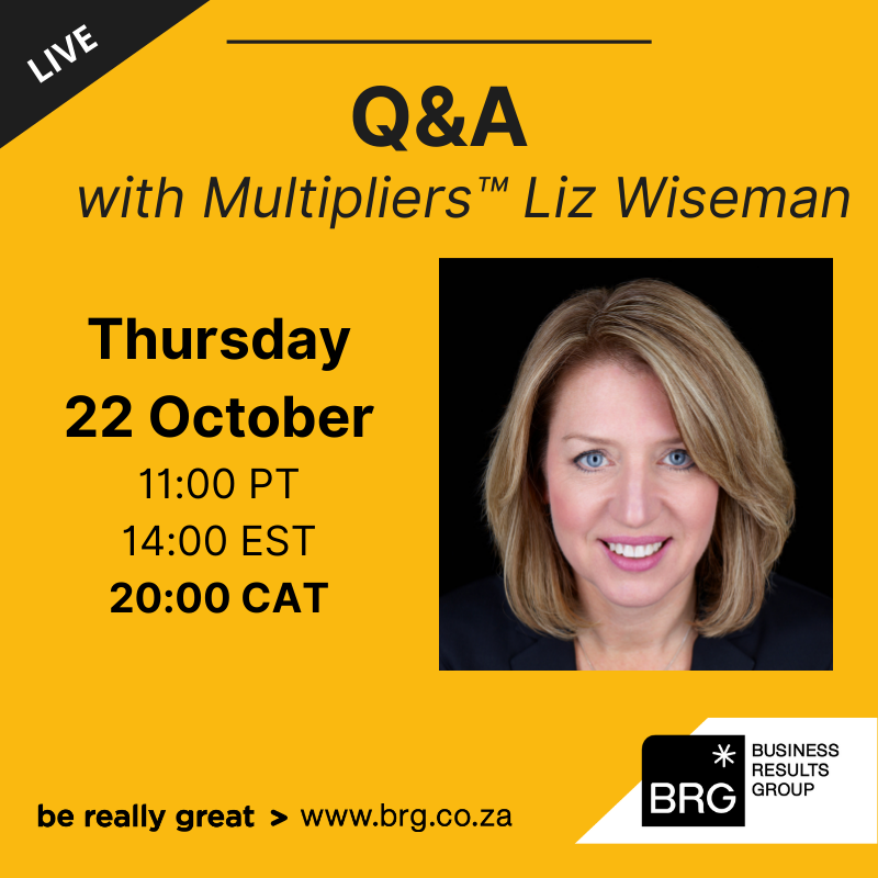 BRGProgress's tweet photo. How do we lead in a “virtual-first” space and  push our teams to do their best work without burnout? Join BRG and Leadership expert @Liz Wiseman for this Live Q&amp;A Webinar - Thurs, Oct. 22 8pm. REGISTER HERE  https://t.co/0rD6EsaOPT #multipliers #leadership #bereallygreat https://t.co/c9T3TMfrob