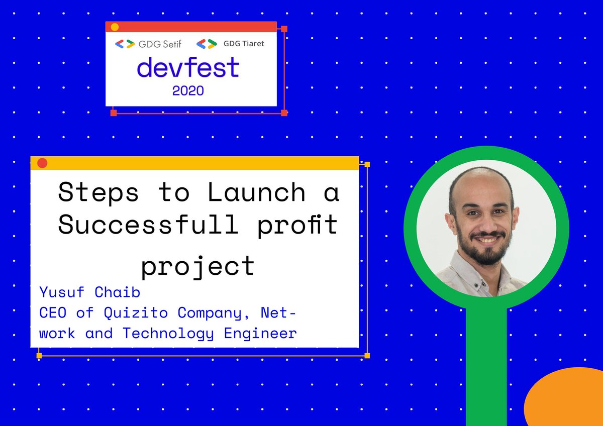 Meet your amazing expert ! Yusuf Chaib with his amazing session "Steps to launch a successfull profit project" 🤩
Don't miss it and join us now ! 
docs.google.com/forms/d/1g2TvK…
#gdgsetif #gdgtiaref #devfest