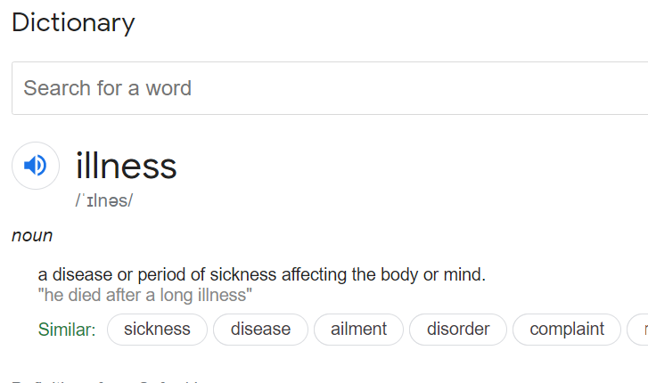 It's worth considering that 'illness', 'sickness' and 'disease' are already slipperier concepts than most people realise. You'd assume we all know what they mean, but look what happens when you check the definitions. Somewhat circular, no?/2