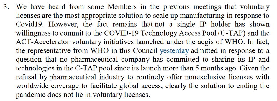 Britain says: ‘don’t worry we have global schemes to promote medicines for all’. India rightly replies, hang on a minute: rich countries have tried to weaken those schemes to the point that not a single Big Pharma company is participating. (3/7)