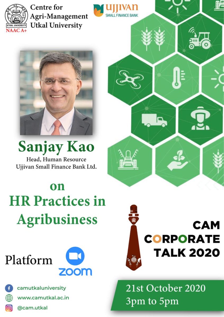 camutkal's tweet photo. Financial Resources may be the lifeline of a Business, but Human Resources are the brains to succeed and prosper. Agribusiness is no exception.
Join us at FB Live for “HR Practices in Agribusiness” by Mr. Sanjay Kao, Head, HR, Ujjivan Small Finance Bank Ltd. at 3PM on 21 OCT 2020 https://t.co/iZNBRGDOkH