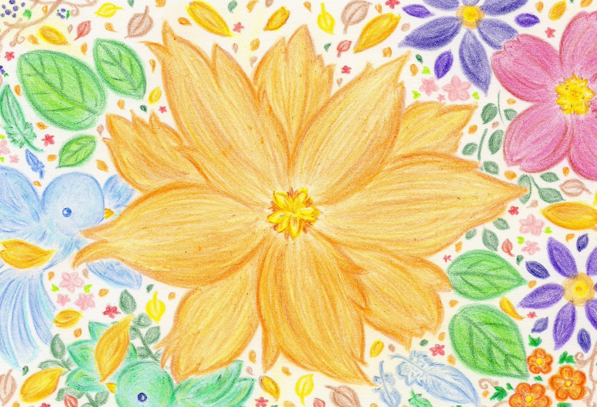和花葉 橙色のお花が咲いてゆくまで 秋らしい色合いが出来ました 色鉛筆 色鉛筆画 花 秋 イラスト お絵かき アナログ オリジナル Illustration 和花葉 橙色のお花が咲いてゆくまで 秋らしい色合いが出来ました 色鉛筆 色鉛筆画 花 秋 イラスト お絵かき アナログ オリジナル Illustration