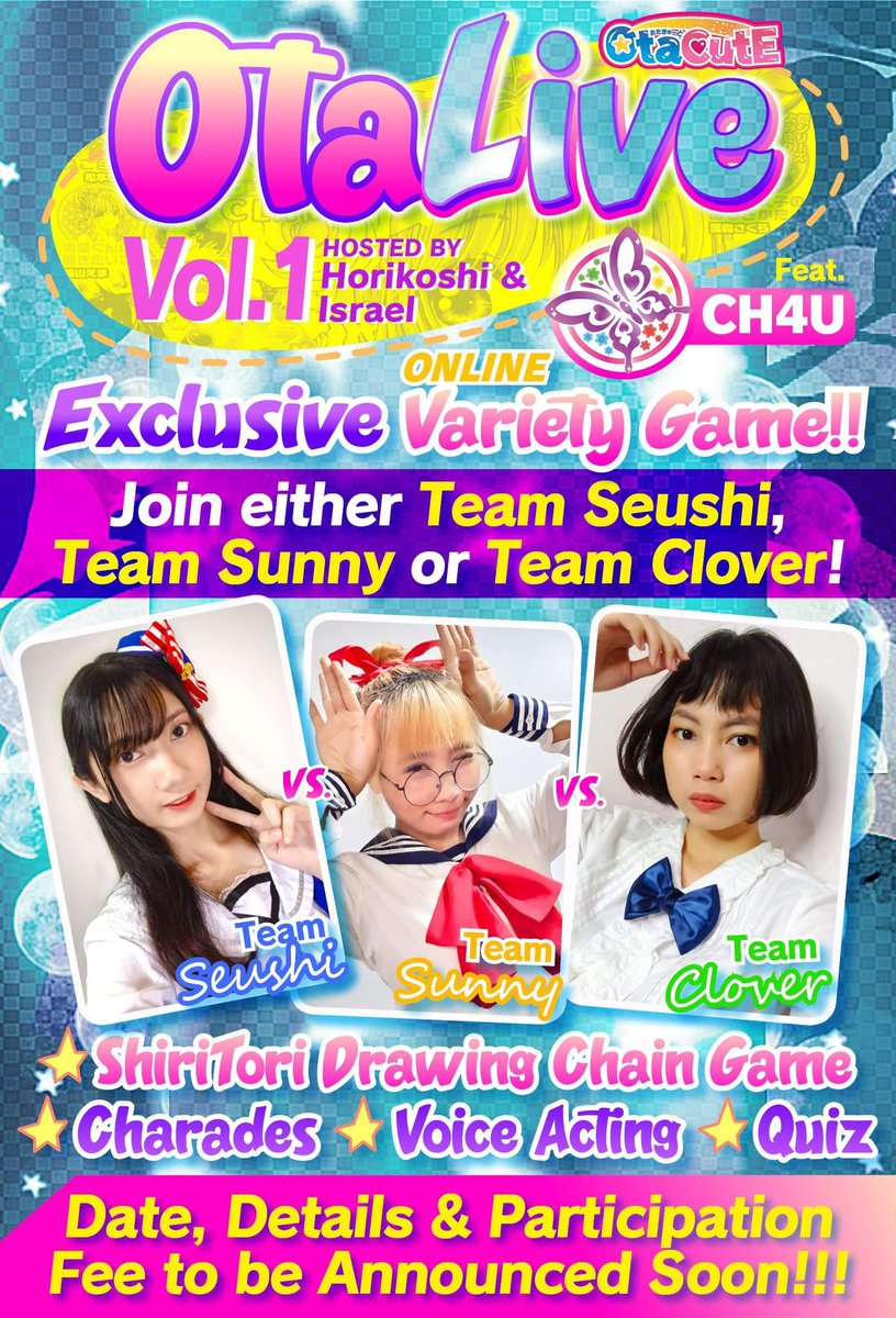 otacutedao's tweet photo. γOtaLive Vol. 1γ
Play games and interact with the members of Philippine Indie Idol Group @CH4U_official here at OtaCute's first ever online event !
More details to be followed soon so stay tuned !
Happiness to Everyone
OtaCutE
#otacute #otalive #ch4u #idolgroup https://t.co/thQEZ9NDfr