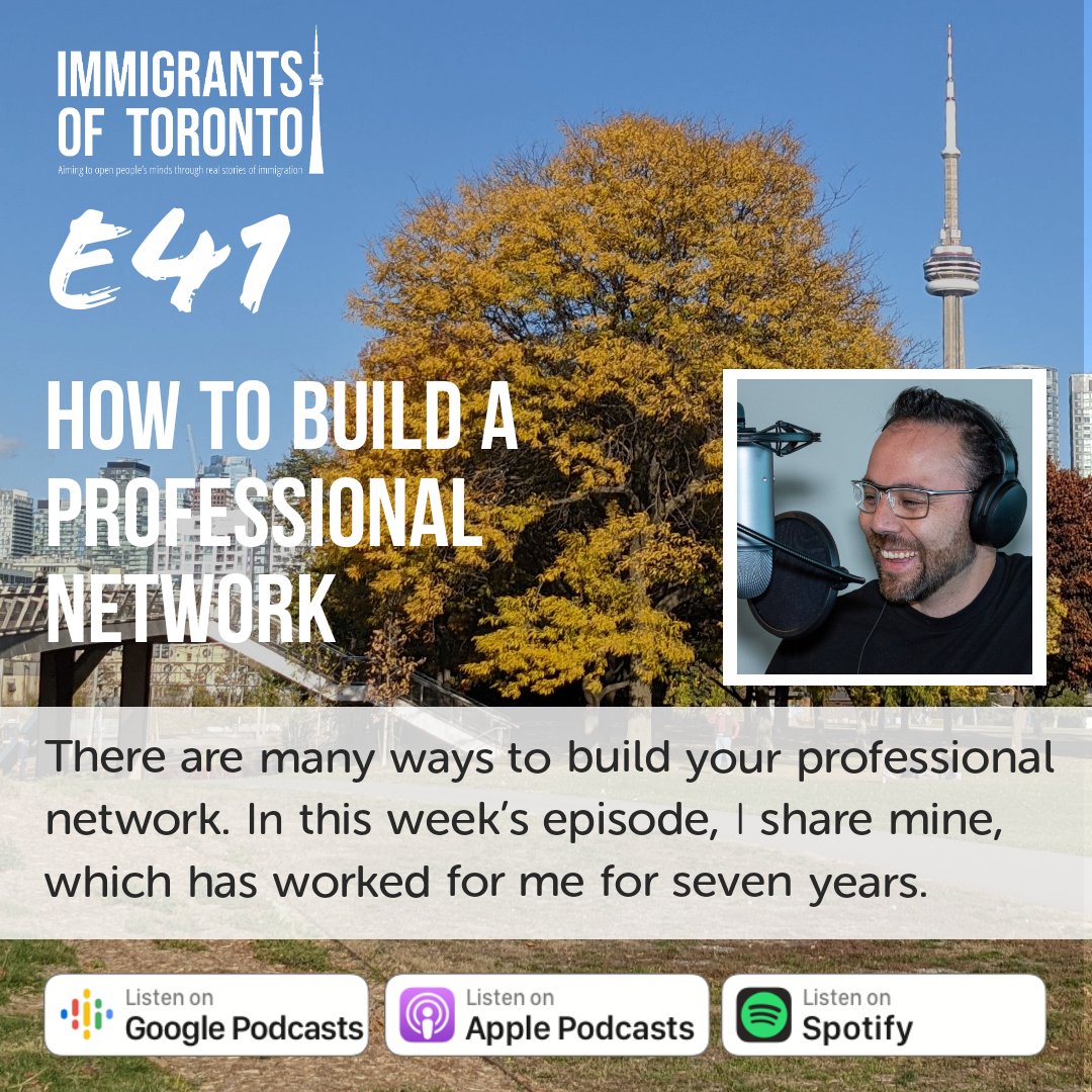 immigrantsofto's tweet photo. I still remember the feeling I had when I moved to Toronto. I didn't know anyone and I was starting my professional life at 35 π²
In this week's episode, I share five steps to get your professional network started! οΏ½οΏ½
#immigrantsoftoronto #podcast #networking https://t.co/O2KSSzJiDr