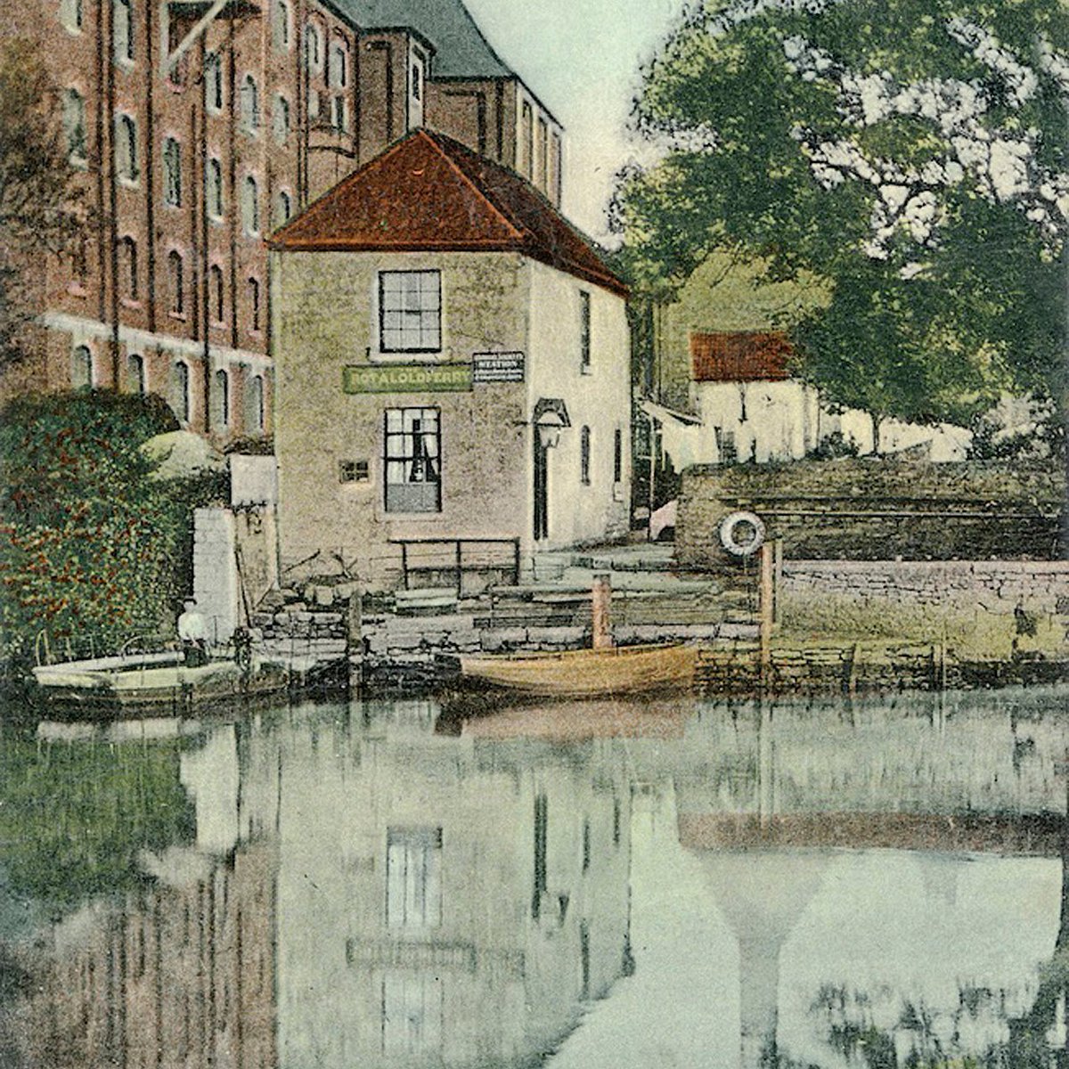 A hand tinted postcard of the ferry at Twerton c.1900.  The ferry closed in 1906. Twerton Mill in the background.  bathintime.co.uk/the-old-ferry-…...