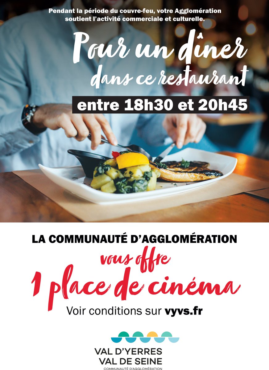 cavyvs's tweet photo. Opération un ciné pour un resto : les modalités 🍽🎞

Pour un repas assis pris en soirée dans un restaurant du territoire, l'Agglo vous offre une place de cinéma.
Pour consulter l'ensemble des modalités de ce dispositif, cliquez sur le lien suivant 👉 https://t.co/ae66cYlOWI https://t.co/973pMhj2J2