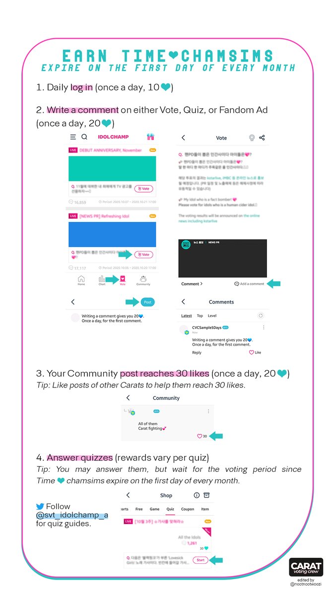 [IDOL CHAMP 2]How to earn TIME and RUBY chamsimsDifferent type of polls in ICHow to vote (Note: Some polls might require more chamsims. It will also be written on the poll on how many times you can vote within the day) @pledis_17  #SEVENTEEN  