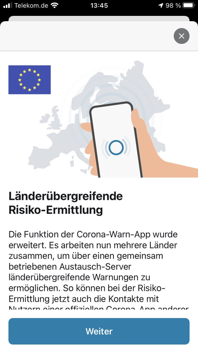 venriser's tweet image. Seit ein paar Minuten gibt‘s die neue Version 1.5 der #CoronaWarnApp. #Deutschland ist eins der ersten 3 Länder, die ab heute grenzüberschreitend Warnmeldungen austauschen. Weitere Länder schließen sich nach und nach an. Seid #dabei. @tsystemsde @RegSprecher @SAP