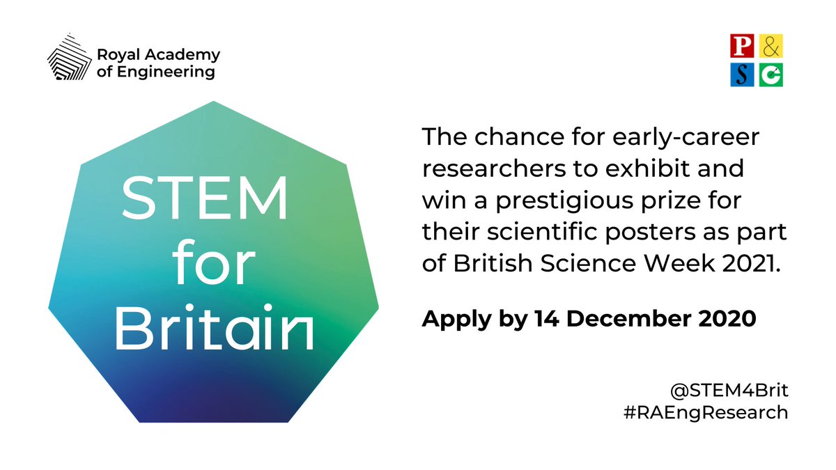 Are you an early-career engineering researcher? Apply to <a href="/STEM4Brit/">STEM for Britain</a> for the chance to win a medal, cash prize and to exhibit your work at the #STEM4Brit virtual competition event as part British Science Week on 8 March 2021. To apply: stemforbritain.org.uk #RAEngResearch