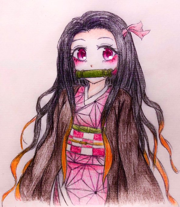 ひめみこ🌂さんがTwitterに投稿した竈門禰豆子(鬼滅の刃)のイラスト。