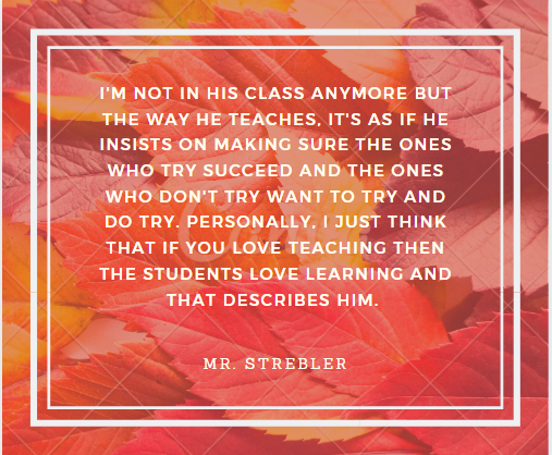 NHS Staff Rockstar shout out goes to Mr. Strebler! Thanks  students and parents for recognizing our staff's efforts. If you'd like to shout out to one of our staff members, please stop by the main page of our website! #NHSstaffRockStar #BeTheLight