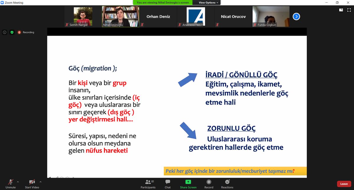 5. Göç Sertifika Programı'nın ikinci oturumu Dr. Öğr. Üyesi Nihal Eminoğlu'nun "Göç Kavramları ve 'Bir Arada Yaşama' Modelleri " adlı sunumuyla devam ediyor. <a href="/nhleminoglu/">Dr. Nihal Eminoğlu</a>