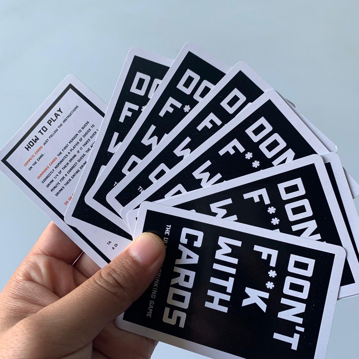 DontFWithCards's tweet photo. We have combined all 6 of our favourite drinking games into one pack of cards.

Really it’s a game for us, but we thought we’d better let others enjoy it too 😒

Cards available from 21/10/2020. You can pre order yours now at https://t.co/meZLySrJid

#DFWC #UltimateDrinkingGame https://t.co/USn5u3bpOT