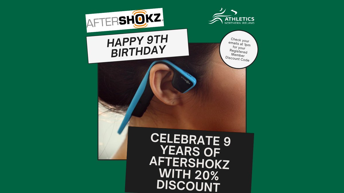 AthleticsNI's tweet photo. This week marks 9 years of @AfterShokzUK bone-conducting headphones. Celebrate their 9th Birthday using your Athletics NI Registered Member discount code for 20% off! 🎉

Registered members: check your emails for your discount code 📧

#KeepActiveKeepSafe #SportSafeStrong https://t.co/yE0Wjsanuw