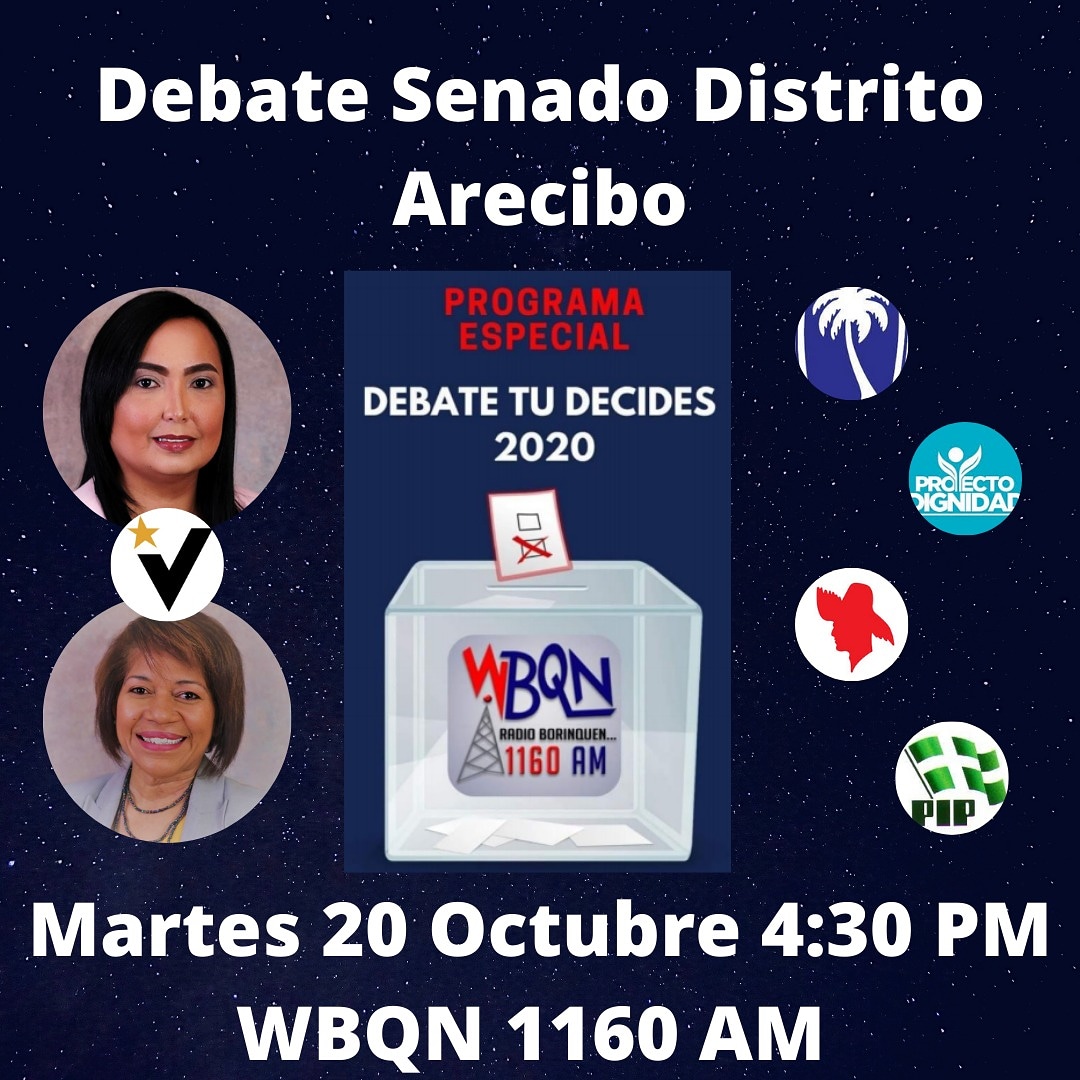 💥💥DISTRITO ARECIBO💥💥

No se lo pueden perder. Histórico debate con los candidatos al Senado por el Distrito de Arecibo por Radio Borinquen 1160 AM. Sintoniza y conoce nuestras propuestas y nuestra misión de servirle a nuestra gente...
¡Juntos al Rescate del País!
#Yamira2020