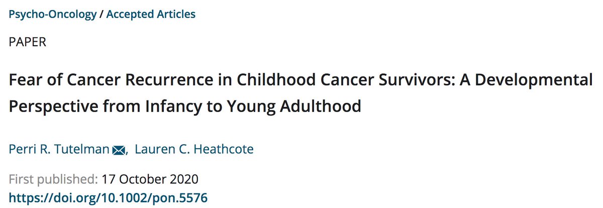 How is  #fearofrecurrence experienced by  #childhoodcancer survivors across the developmental trajectory? A thread on our new model of fear of cancer recurrence in childhood cancer survivors. Commentary now published in Psycho-Oncology  https://onlinelibrary.wiley.com/doi/10.1002/pon.55761/7