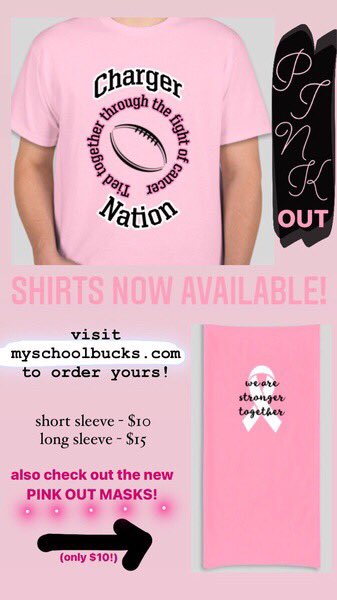 Today is the last day to pre-order a Pink Out shirt! Login to MySchoolBucks.com to order your shirt and mask!