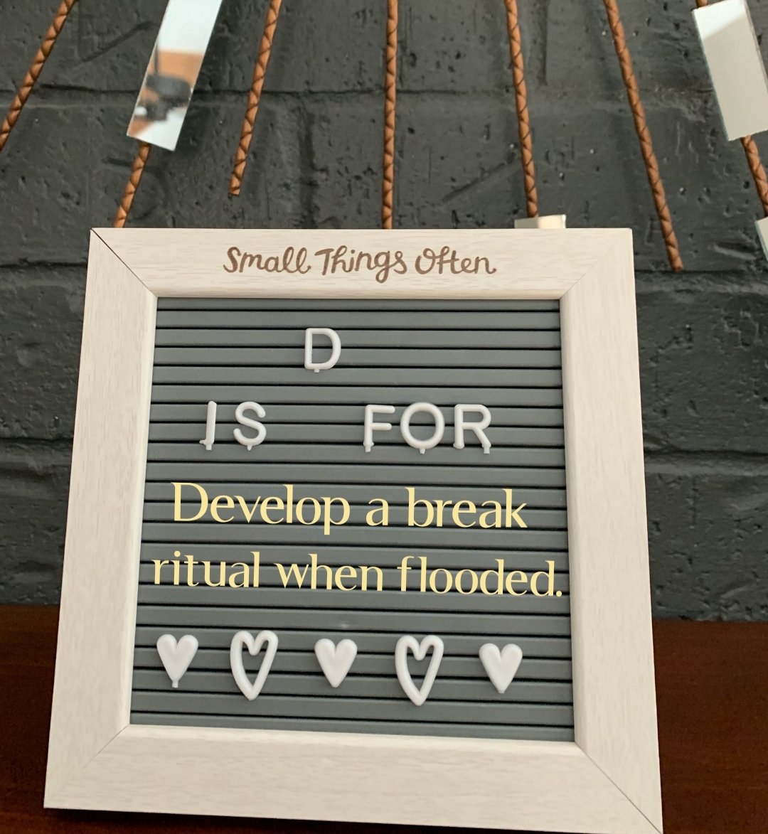 captassociates's tweet photo. The ABC's of Love Series: D is for "develop a break ritual when flooded". Having an agreed upon way to communicate with your partner when you are getting emotionally flooded will allow you both time to calm down and refocus on the issue at hand. https://t.co/LC3iFWEIX6