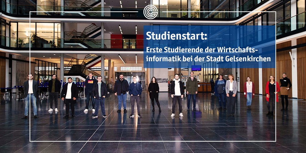 Heute haben die ersten Studierenden der Wirtschaftsinformatik ihren Dienst bei der Stadt #Gelsenkirchen aufgenommen. Wir sagen: Herzlich willkommen!
Der neue Studiengang vereint Inhalte der Informatik, der Wirtschaft und Verwaltung. t1p.de/9mvq