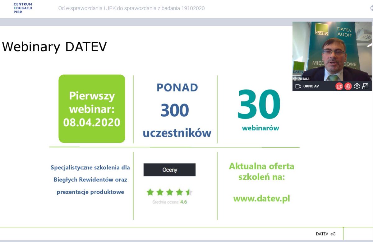DATEVpl's tweet photo. Prowadzimy właśnie webinar dot. #DATEVAudit w ramach Dorocznej Konferencji Audytingu organizowanej przez @pibr_PL.Dziękujemy za tak duże zainteresowanie naszym szkoleniem i zachęcamy do sprawdzenia naszej oferty programów i webinarów dla biegłych rewidentów #datev #datevpl #audyt https://t.co/fgnlVHveoz