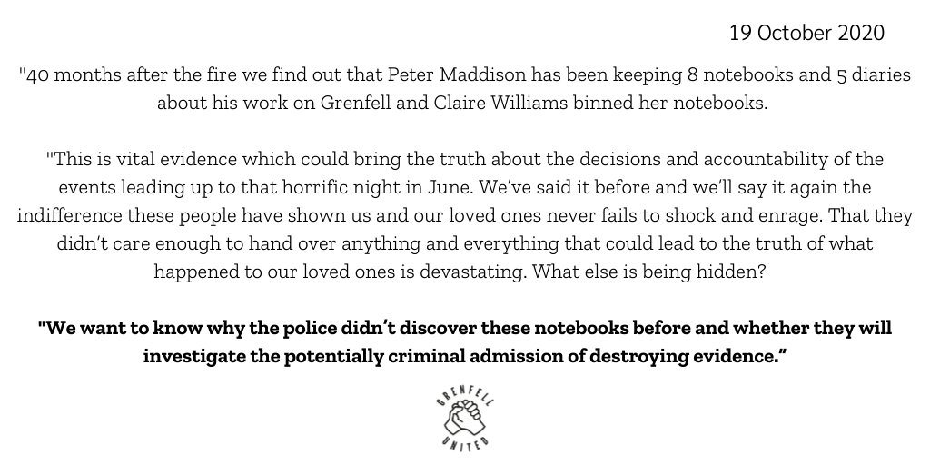 Our view on #Grenfell Inquiry events today:
"...the indifference these people have shown us & our loved ones never fails to shock & enrage. That they didn’t care enough to hand over anything&everything that cld lead to the truth of what happened to our loved ones is devastating" https://t.co/xg6yEEnFD4