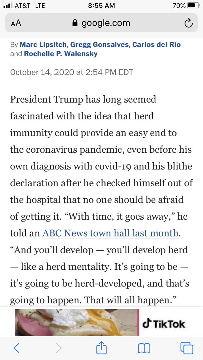1/ Last week  @mlipsitch - a Harvard epidemiologist - wrote a blistering  @washingtonpost piece attacking any plan for herd immunity. Letting people at low risk for  #Covid become infected “could kill millions,” he and other authors argued, because older people will also get sick...