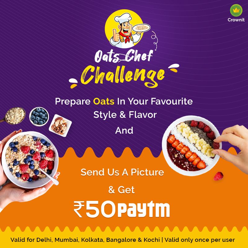 IpsosCrownit's tweet photo. #OatsChefChallenge is here!
Cook oats in your favourite style & flavour, send us a picture of it & get 50 Paytm from us.
To upload, click: https://t.co/TCySmaQ5GH
*Valid for Delhi, Mumbai, Kolkata, Bangalore & Kochi
*Valid once per user
#CookedOats #Chef #ClickAndShare https://t.co/HKyRRu7hzR
