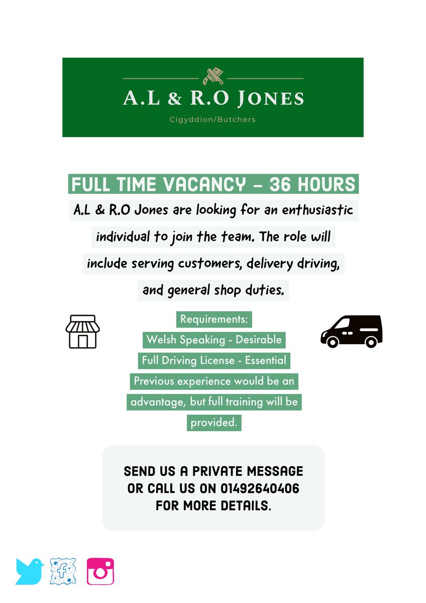 ‼️HYSBYSEB SWYDD‼️
⭐️Llawn Amser⭐️
‼️JOB ADVERT‼️
⭐️ Full Time⭐️
