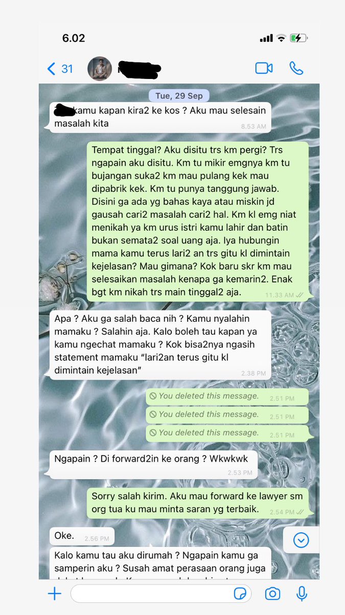 Padahal aku cuma mau ketemu antar keluarga buat menyelesaikan masalah ini, tapi orgtua R ga pernah mau buat ketemu duduk bersama. Akhirnya aku chat R juga tapi dia malah maki2 aku dan dia blg kalo emg selama ini dia dirumah orgtuanya dan sengaja ga samperin aku