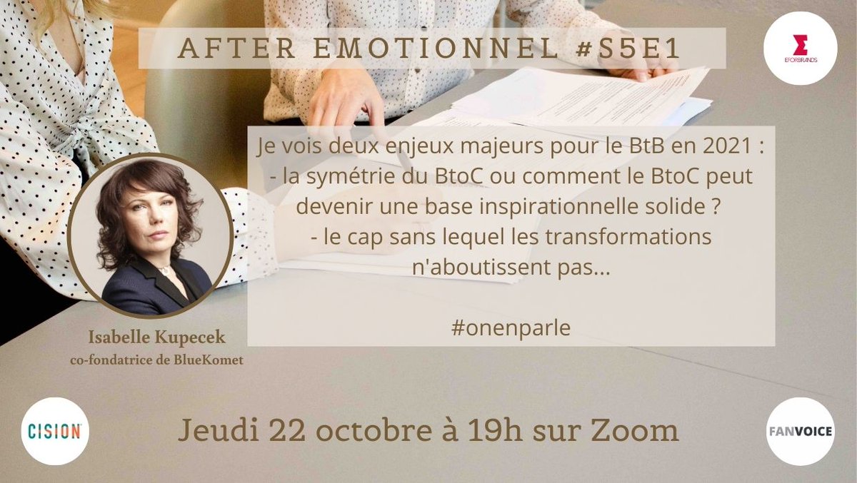 plaubignat's tweet image. Pourquoi l&apos;expérience client BtoB doit-elle s&apos;inspirer de la vision du BtoC ? #oupas 

#onenparle ce jeudi 22 octobre à 19h avec @IsabelleKupecek  et @celine_forest 

inscrivez-vous : billetweb.fr/afteremotionne…