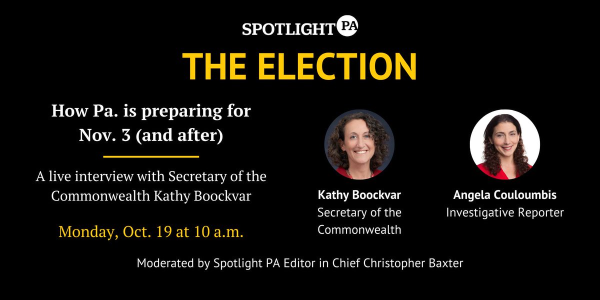 TODAY: Join us at 10 a.m. for an election discussion with Sec. of the Commonwealth  @KathyBoockvar moderated by  @AngelasInk:  https://www.facebook.com/events/668010347432724/