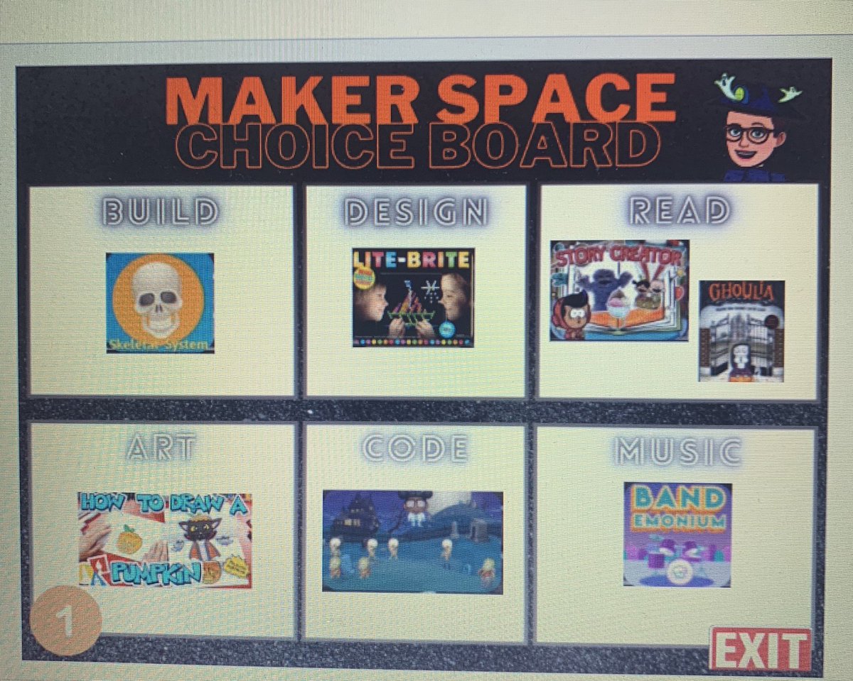 NDubs2017's tweet photo. What an amazing way to start my Monday! My incredible librarian @anna_lingerfelt made this spooktacular Maker Space Choice Board and the kids created Lite-Brite awesomeness!@jdesrva #ESinnovate #Daviswhatsup #DolphinStrong @hcpslib https://t.co/8AfyD6NNXe