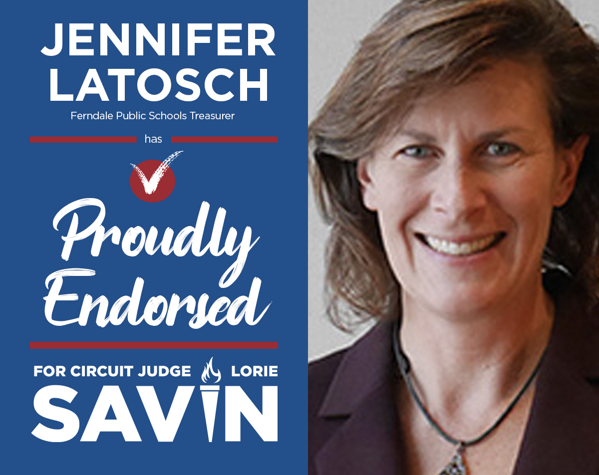 SavinForJudge's tweet photo. A very special thank you to Jennifer LaTosch of the Ferndale School Board. Our focus has always been fighting for children no matter their background or family situation. I appreciate your support very much. https://t.co/rmMdjpLHTt