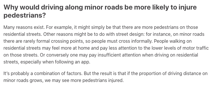 Why is driving on residential roads so much more dangerous? It’s as the LTN advocates say — they’re not designed to handle traffic. What this means in practice is there are more pedestrians, less crossings, and more blind corners.
