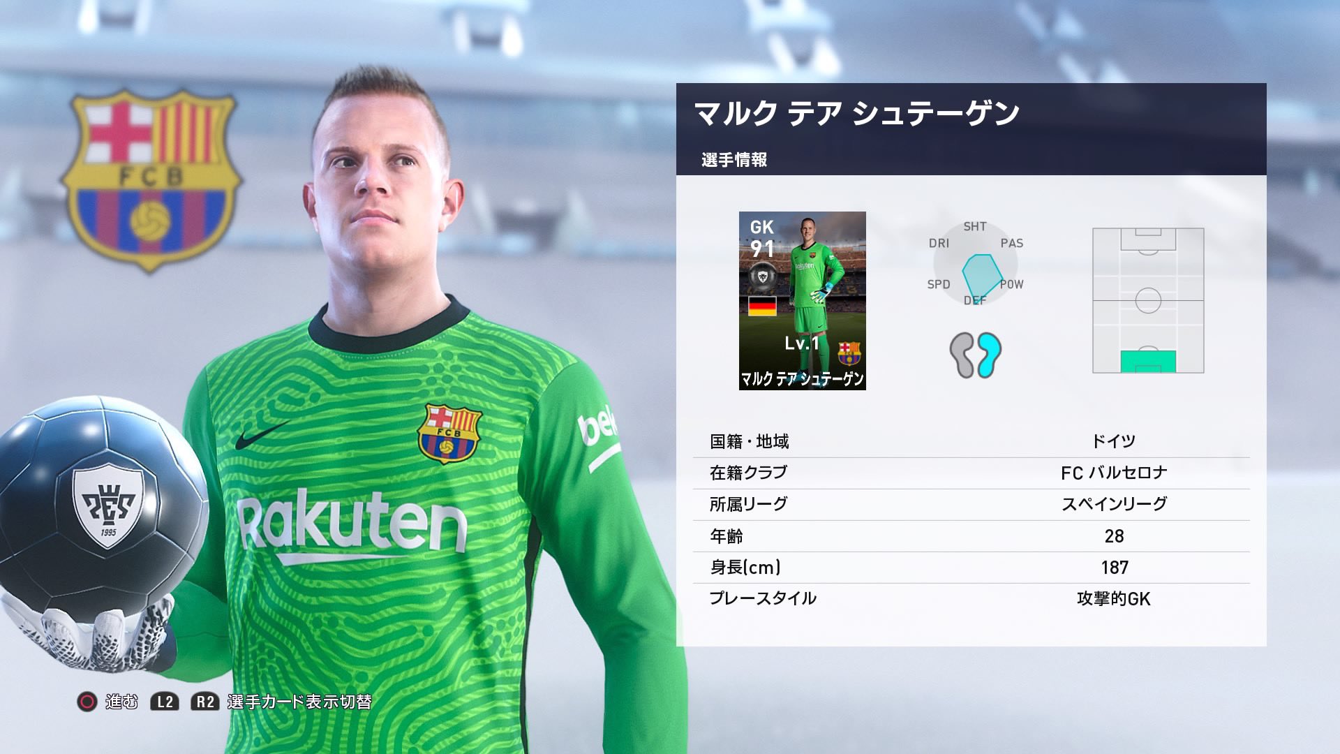 バルセロナテア・シュテーゲンゴールキーパーシャツ